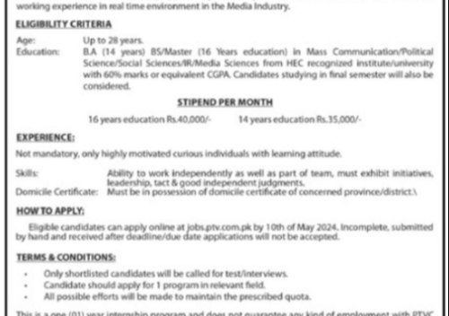 Pakistan Television Corporation Limited PTV IT Jobs