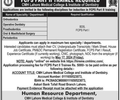 CMH Lahore Medical College Medical Jobs