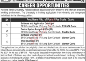 National Textile University Management Jobs Faisalabad 2024