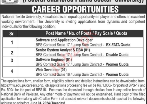 National Textile University Management Jobs